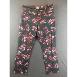 Anthropologie Cartonnier Womens 10 Green Floral Flower Charlie Ankle Pants
